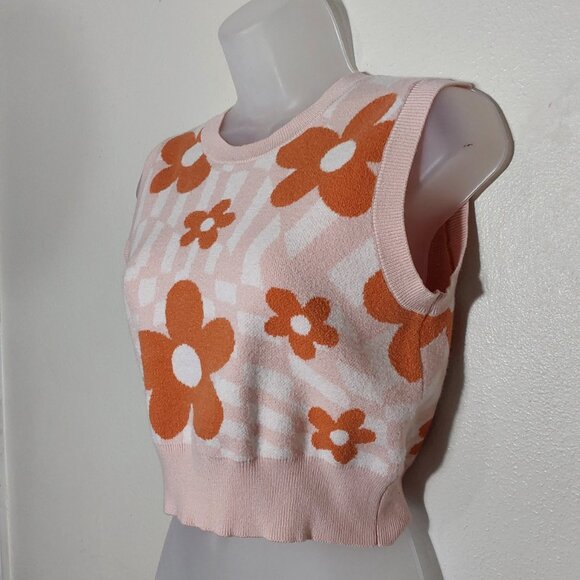 Altar'd State Retro Boho Crop Orange Floral Sweater Vest Good Cond - L Juniors - Picture 3 of 6